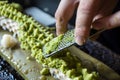 grating fresh wasabi on a sharkskin board Royalty Free Stock Photo