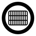 Grating grate lattice trellis net mesh BBQ grill grilling surface rectangle shape roundness icon in circle round black color Royalty Free Stock Photo