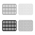 Grating grate lattice trellis net mesh BBQ grill grilling surface rectangle shape roundness set icon grey black color vector Royalty Free Stock Photo
