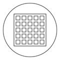 Grating grate lattice trellis net mesh BBQ grill grilling surface square shape icon in circle round black color vector