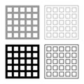 Grating grate lattice trellis net mesh BBQ grill grilling surface square shape set icon grey black color vector illustration Royalty Free Stock Photo