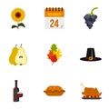 Gratitude celebration icons set, flat style