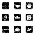 Gratitude celebration icons set, grunge style