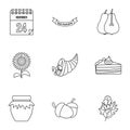 Gratitude celebration icons set, outline style