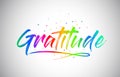 Gratitude Creative Vetor Word Text with Handwritten Rainbow Vibrant Colors and Confetti