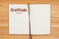 Gratitude journal on a wood desk