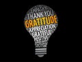 Gratitude light bulb word cloud, concept background Royalty Free Stock Photo