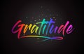 Gratitude Word Text with Handwritten Rainbow Vibrant Colors and Confetti