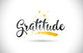 Gratitude Word Vector Text with Golden Stars Trail and Handwritten Curved Font.