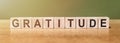GRATITUDE word written on wood block. gratitude text on wooden table for your desing, concept Royalty Free Stock Photo