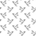 Gray heron lineart seamless pattern