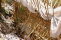 Grave of bamboo sticks in a cemetery in Terunyan village. Traditional Kuburan in Bali, Indonesia. Bodies are buried above ground. Royalty Free Stock Photo