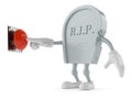 Grave character pushing button on white background