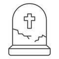 Grave with cross thin line icon, halloween concept, grave with crack sign on white background, abandoned headstone icon Royalty Free Stock Photo