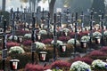 Grave crosses in a row in the cemetery Wels, Austria, Europe