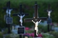 Grave crosses in a row in the cemetery Wels in the evening sun, Austria, Europe Royalty Free Stock Photo