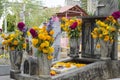 Grave decorated with flowers