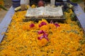 Grave decorated with flowers