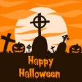 Grave and jack o lantern silhouette vector illustration with moon light for halloween banner also can use for media social feed