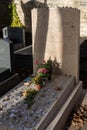 A grave of Jean-Paul Sartre and Simone de Beauvoir on Montparnasse Cemetery, Paris, France. A famous couple, was of the most