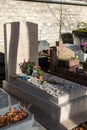 A grave of Jean-Paul Sartre and Simone de Beauvoir on Montparnasse Cemetery, Paris, France. A famous couple, was of the most