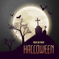 Grave in from of moon, scary halloween background