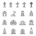 Grave RIP Halloween Concept Icons set. Line Style stock vector.