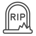 Grave, rip, tombstone, halloween, cemetary line icon, halloween concept, headstone vector sign on white background