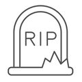 Grave, rip, tombstone, halloween, cemetary thin line icon, halloween concept, headstone vector sign on white background