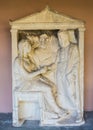 Grave stele for Agathon and Sosycrates in Kerameikos archaeological museum in Athens Greece