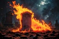 AI generated image of a grave stone on fire Royalty Free Stock Photo