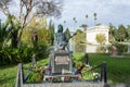 Grave tombstone and monument of American punk rock guitarist and songwriter Johnny Ramone at Hollywood Forever Cemetery in Los