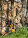 Gravel bicycle in the city park on the spring season