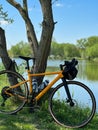 Gravel bicycle in the city park on the spring season