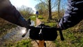 Gravel bicycle in the city park on the spring season