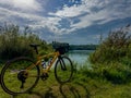 Gravel bicycle in the city park on the summer season