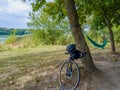 Gravel bicycle in the city park on the summer season