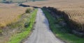 Gravel farm road between two corn fields ready for harvesting Royalty Free Stock Photo