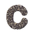 Gravel letter C - Capital 3d crushed rock font - nature, environment, building materials or real estate concept