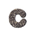 Gravel letter C - Small 3d crushed rock font - nature, environment, building materials or real estate concept