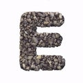 Gravel letter E - Capital 3d crushed rock font - nature, environment, building materials or real estate concept