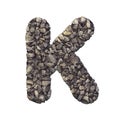 Gravel letter K - Uppercase 3d crushed rock font - nature, environment, building materials or real estate concept