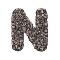 Gravel letter N - Capital 3d crushed rock font - nature, environment, building materials or real estate concept