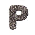 Gravel letter P - Upper-case 3d crushed rock font - nature, environment, building materials or real estate concept