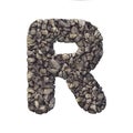 Gravel letter R - Uppercase 3d crushed rock font - nature, environment, building materials or real estate concept