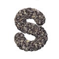 Gravel letter S - Uppercase 3d crushed rock font - nature, environment, building materials or real estate concept