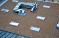 gravel mulch on roof of a flat green roof. covers and protects layers of Royalty Free Stock Photo