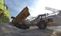 Gravel pit: building and wheel loader loading gravel onto a truck Royalty Free Stock Photo