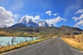 The gravel road along the shore of Lake Pehoe Royalty Free Stock Photo