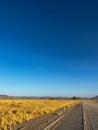 Gravel road in desert. Sandy landscape, nobody. Nature in Namibia, Africa